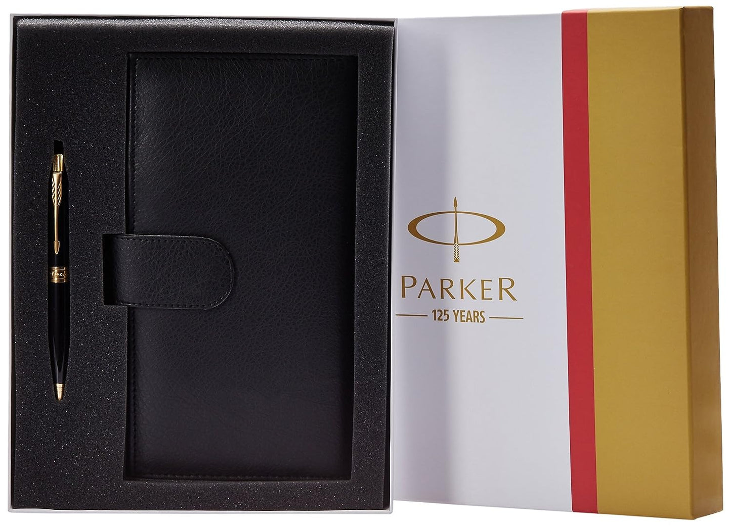 Parker Aster Laque Gold Trim Ball Point Pen (Black) and Passport Holder