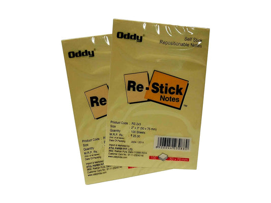 Oddy '2 X 3' Self Stick Repositionable Note Pad 100 Sheets (Set of 10)