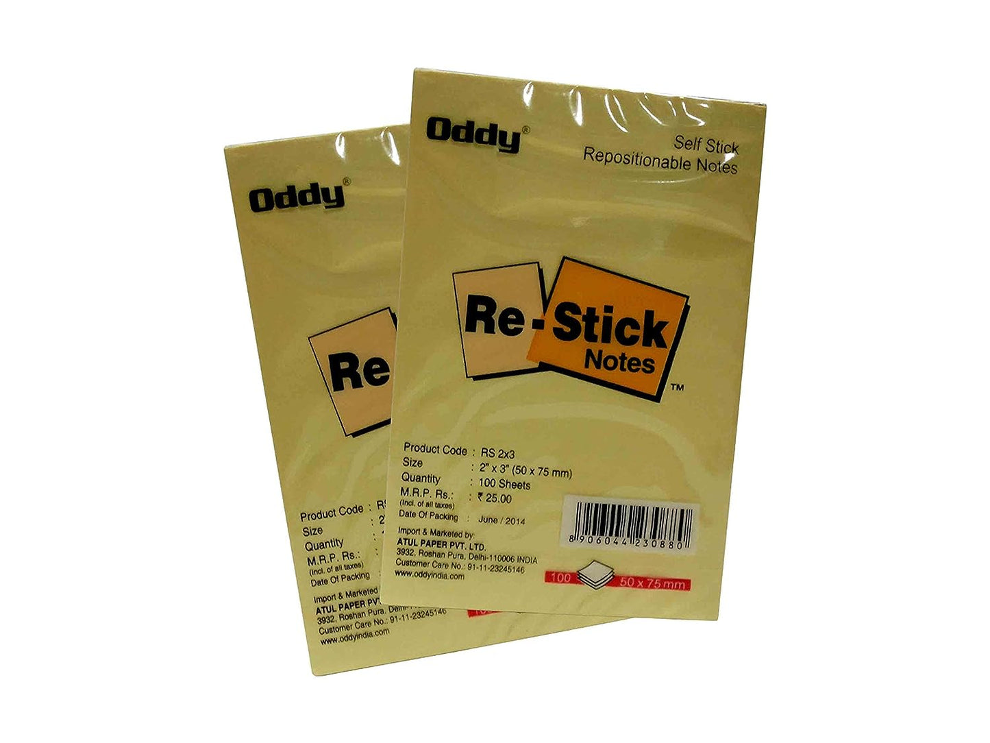 Oddy '2 X 3' Self Stick Repositionable Note Pad 100 Sheets (Set of 10)