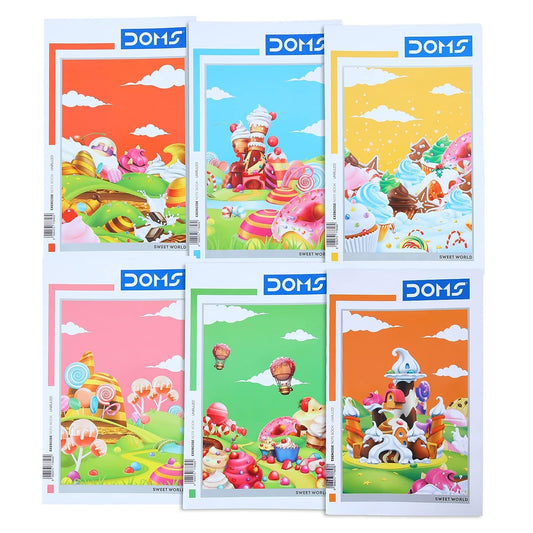 Doms Sweet World Series Notebook | Unruled | 57GSM | 172 Pages | 17 x 27 cm | Pack of 6