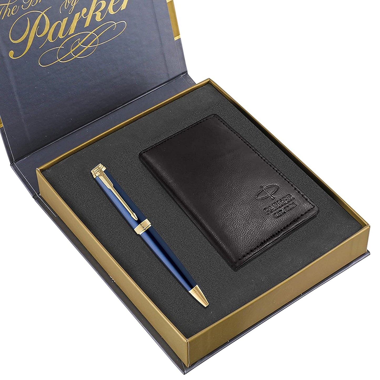 Parker Ambient Blue Ball Pen with Credit Card Holder (Gold Trim)