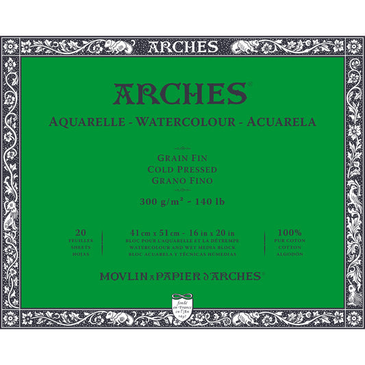 Arches Watercolour 300 Gsm Cold Pressed Natural White 41 X 51 Cm Paper Blocks- 20 Sheets