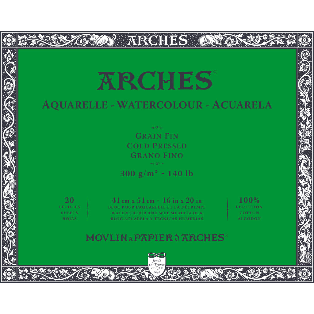 Arches Watercolour 300 Gsm Cold Pressed Natural White 41 X 51 Cm Paper Blocks- 20 Sheets
