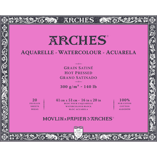 Arches Watercolour 300 Gsm Hot Pressed Natural White 41 X 51 Cm Paper Blocks- 20 Sheets