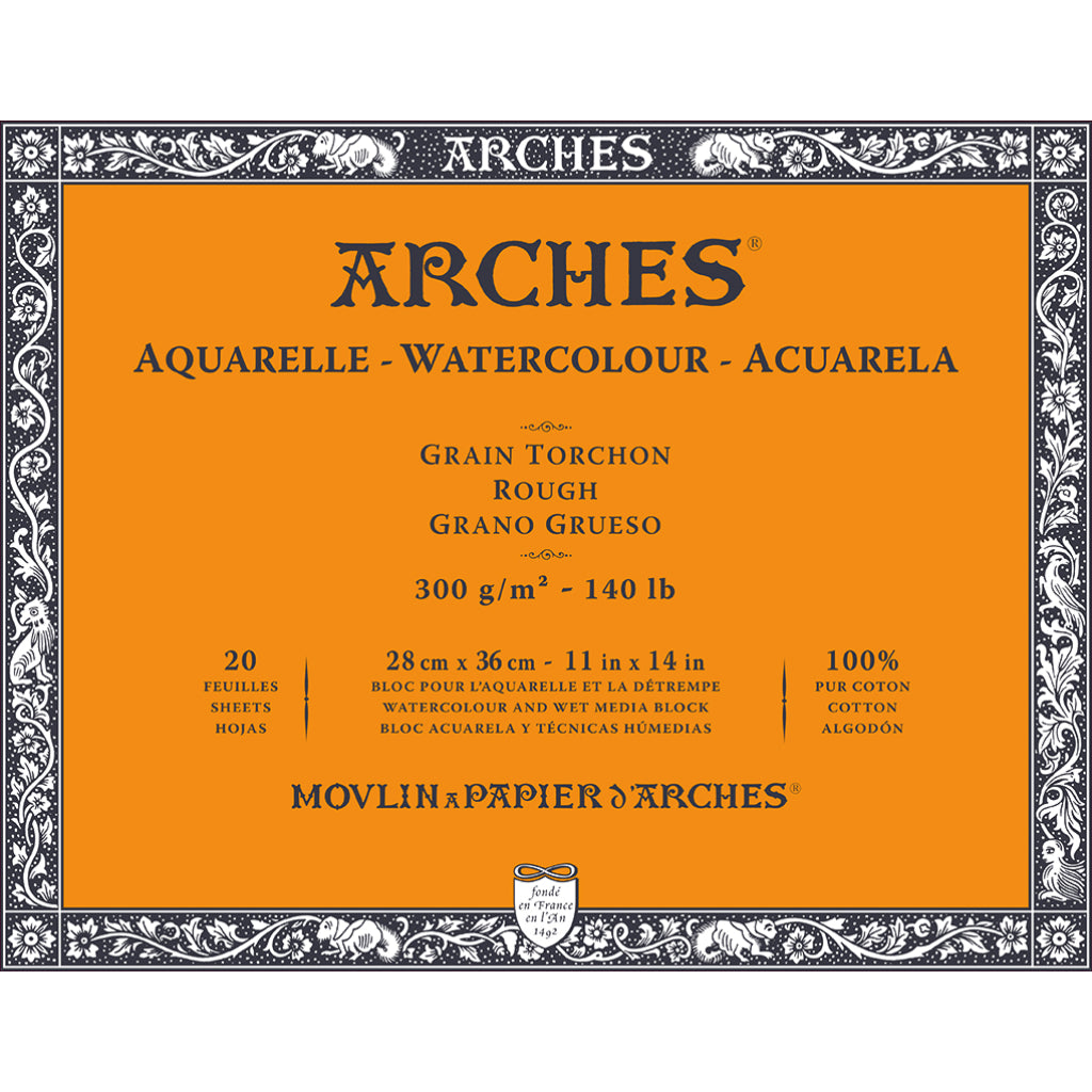 Arches Watercolour- Aquarelle - 28 Cm X 36 Cm Natural White Rough Grain 300 Gsm Paper- 4 Side Glued Pad Of 20 Sheets