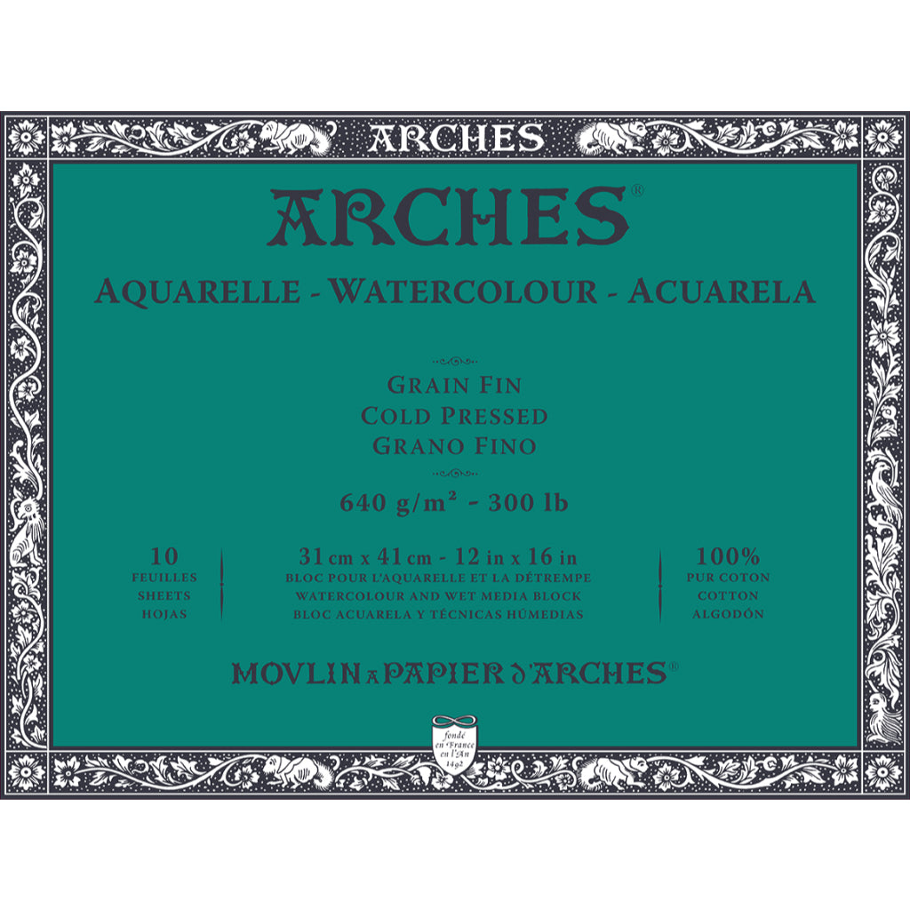 Arches Watercolour 640 Gsm Cold Pressed Natural White 31 X 41 Cm Paper Blocks- 10 Sheets