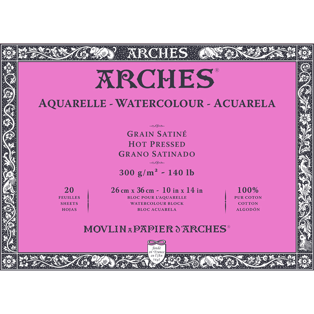 Arches Watercolour 300 Gsm Hot Pressed Natural White 26 X 36 Cm Paper Blocks- 20 Sheets