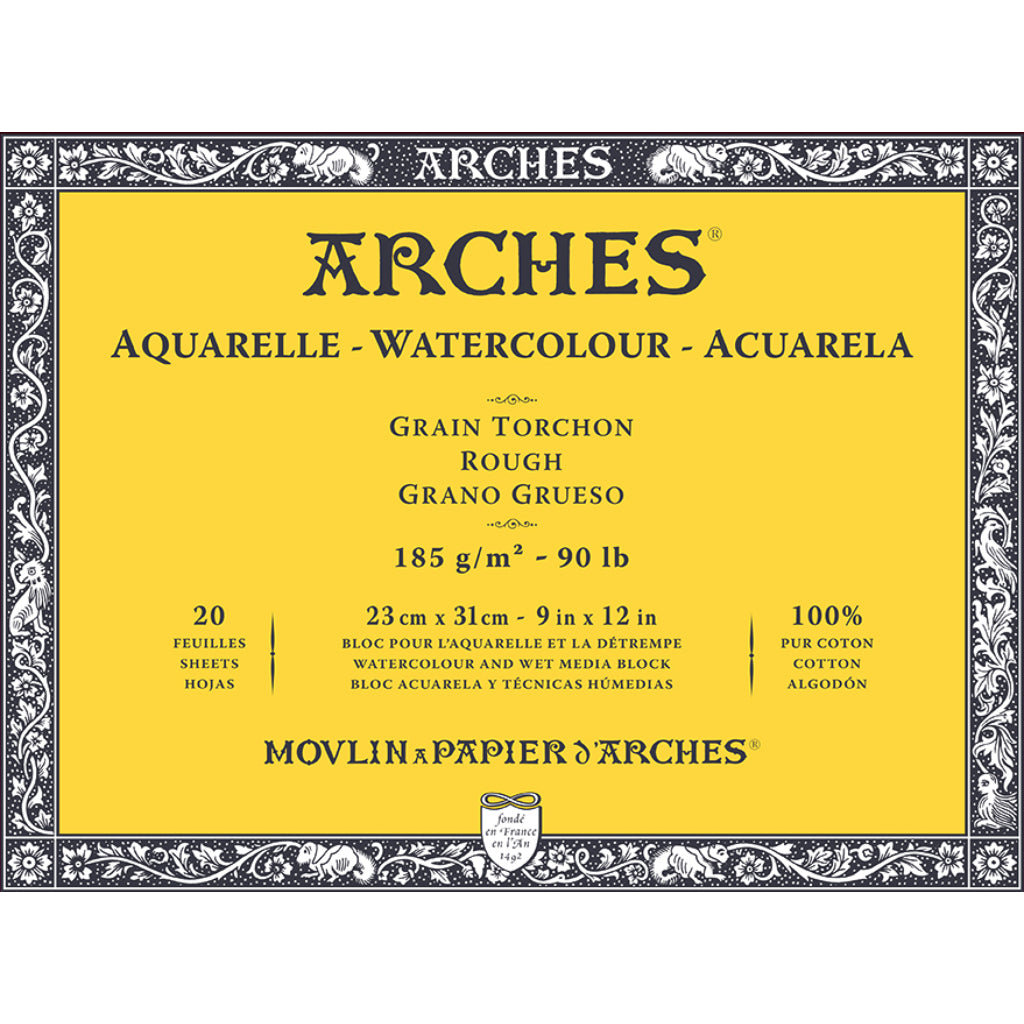 Arches Watercolour- Aquarelle - 23 Cm X 31 Cm Natural White Rough Grain 185 Gsm Paper- 4 Side Glued Pad Of 20 Sheets