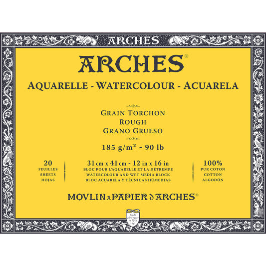 Arches Watercolour 185 Gsm Rough Natural White 31Cm X 41Cm Paper Blocks - 20 Sheets