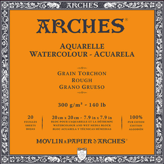 Arches Watercolour 300 Gsm Rough Natural White 20 X 20 Cm Paper Blocks- 20 Sheets