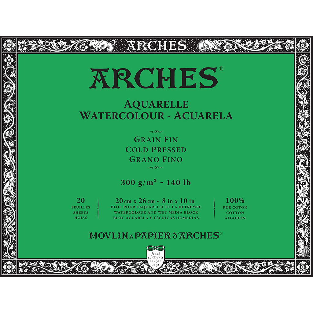 Arches Watercolour 300 Gsm Cold Pressed Natural White 20 X 26 Cm Paper Blocks- 20 Sheets