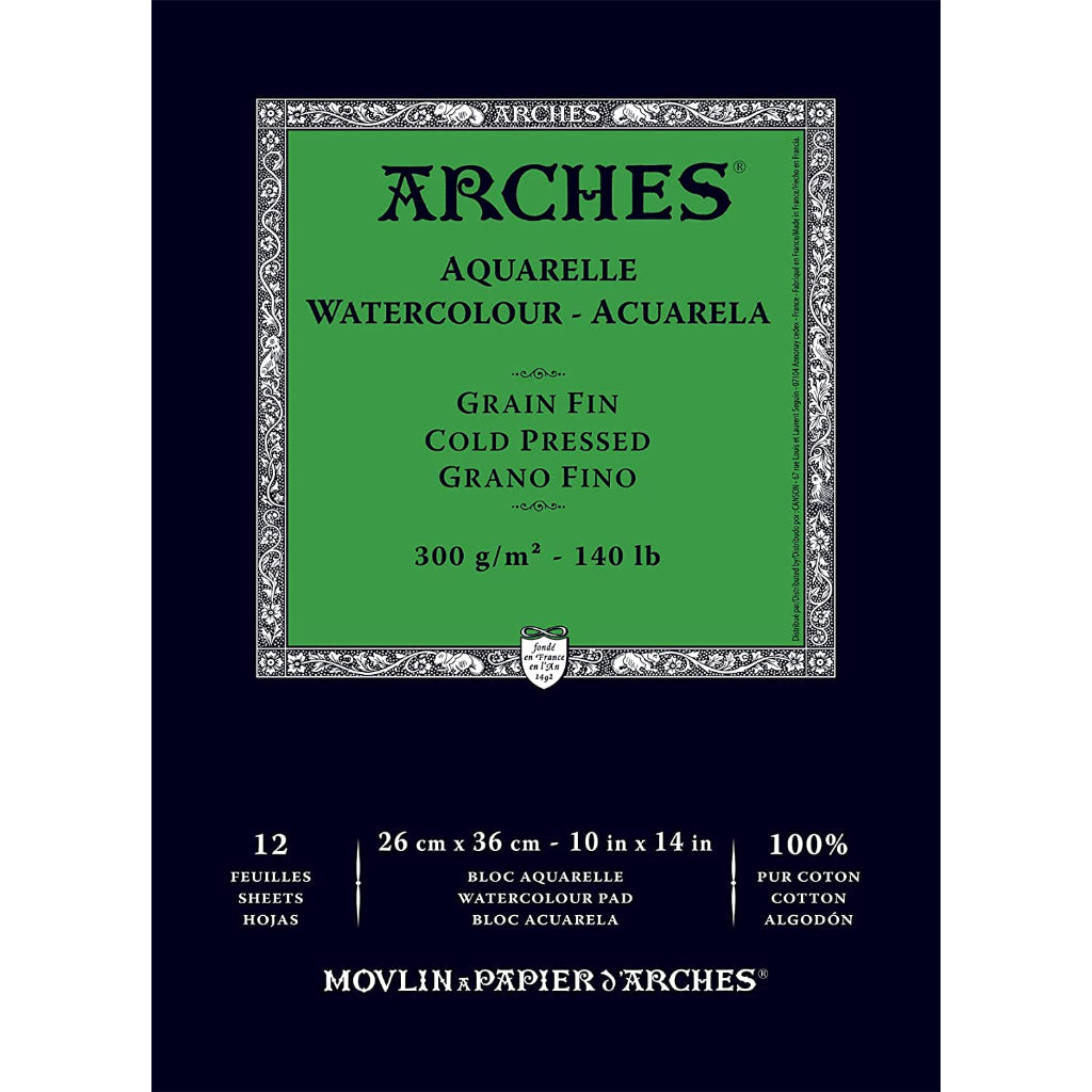 Arches Watercolour 300 Gsm Cold Pressed Natural White 26 X 36 Cm Paper Pad- 12 Sheets