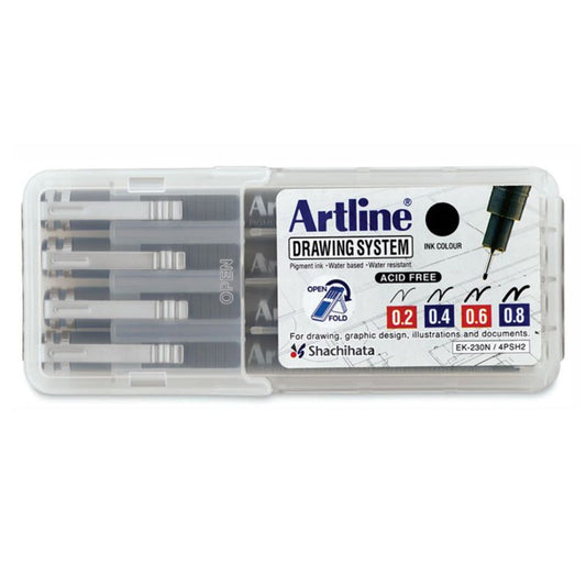 Artline EK-230N/4PSH2 -Drawing System Set Of 4 Plastic Case (0.2/0.4/0.6/0.8)-Black Ink