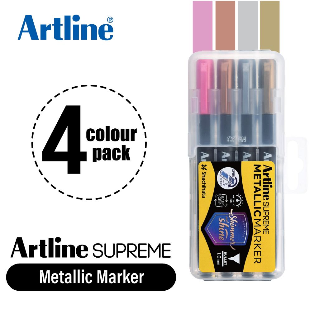 Artline Epf-790/4Pshi - Supreme Metallic Permanent Marker Plastic Case (Mt Gold/ Mt Silver/Mt Bronze/ Mt Pink)