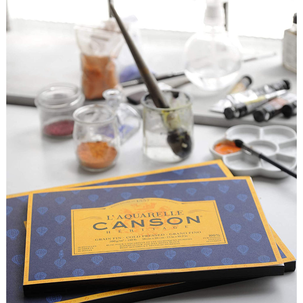 Canson Hritage Cotton 300 Gsm Cold Pressed 31 X 41 Cm Paper Block(White- 20 Sheets)