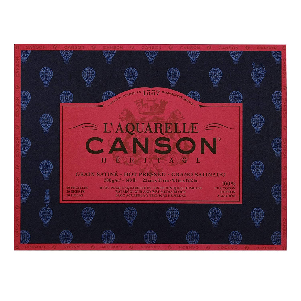 Canson Hritage Cotton 300 Gsm Hot Pressed 23 X 31 Cm Paper Block(White- 20 Sheets)