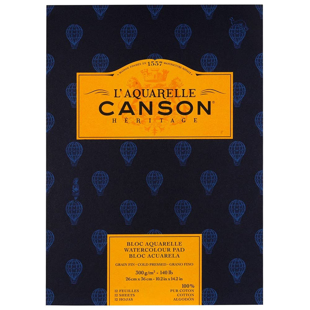Canson Hritage Cotton 300 Gsm Cold Pressed 26 X 36 Cm Paper Pad(White- 12 Sheets)