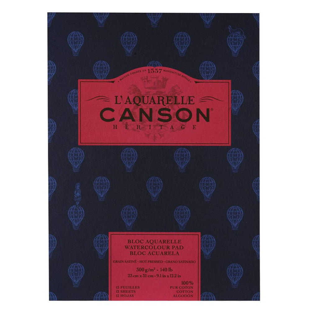 Canson Hritage Cotton 300 Gsm Hot Pressed 23 X 31 Cm Paper Pad(White- 12 Sheets)