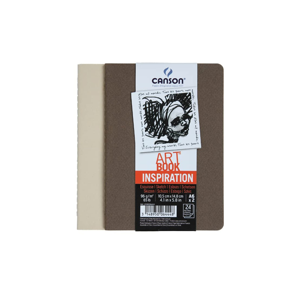Canson Inspiration 96 Gsm Light Grain A6 Hardbound Books (Pack Of 2- Tobacco & Oyster- 24 Sheets)
