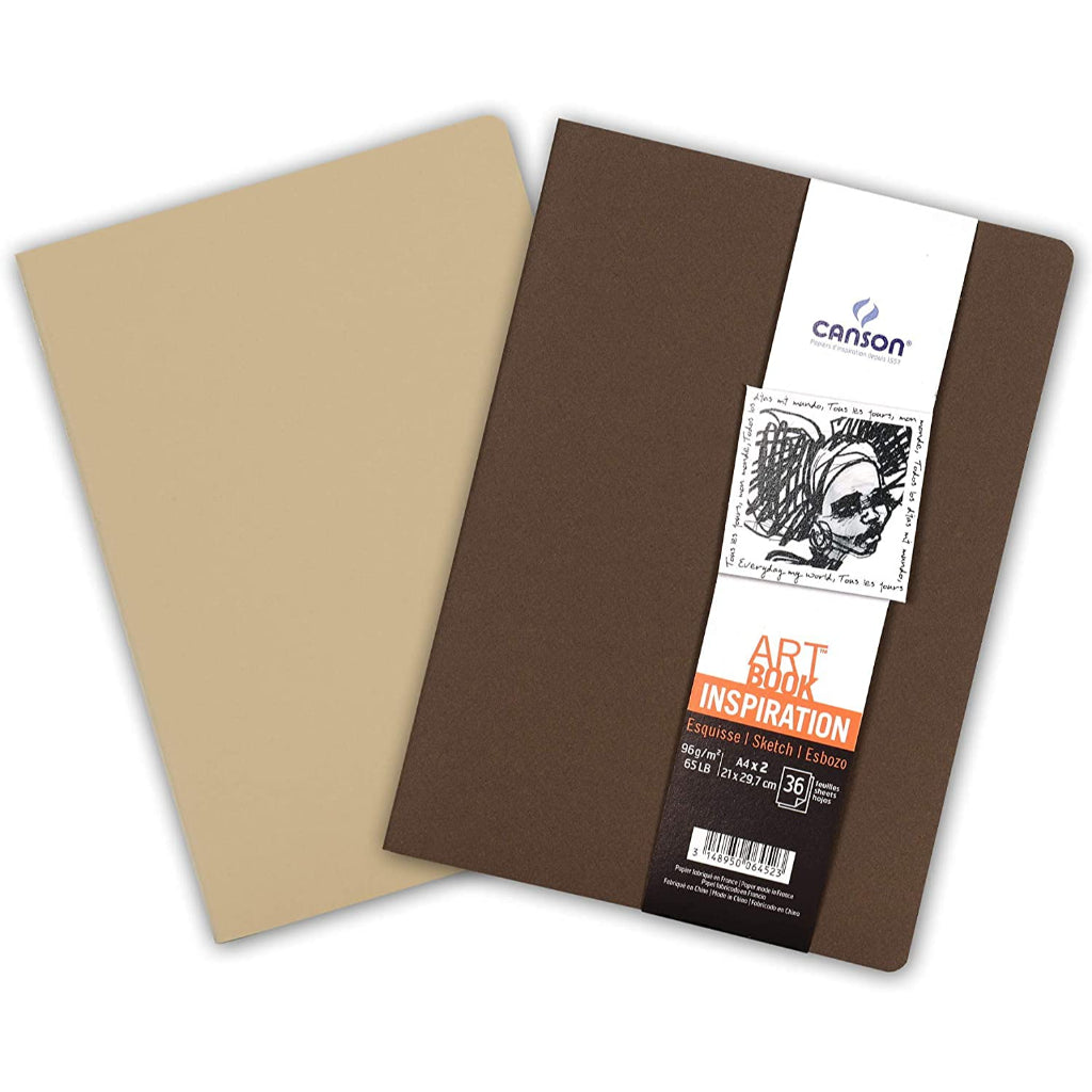Canson Inspiration 96 Gsm Light Grain A4 Hardbound Books (Pack Of 2- Tobacco & Oyster- 36 Sheets)