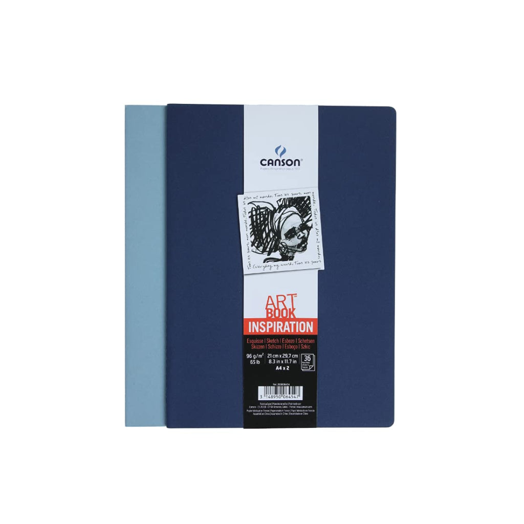 Canson Inspiration 96 Gsm Light Grain A4 Hardbound Books (Pack Of 2- Indigo Blue & Light Blue- 36 Sheets)