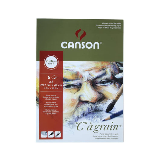 Canson C Grain Drawing 224 Gsm Fine Grain A3 Paper Sheets (Natural White- 5 Sheets)