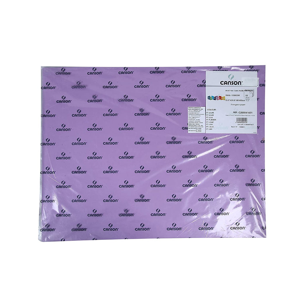Canson Colorline 300 Gsm Grainy 50 X 65 Cm Coloured Drawing Paper Sheets(Lilac- 10 Sheets)