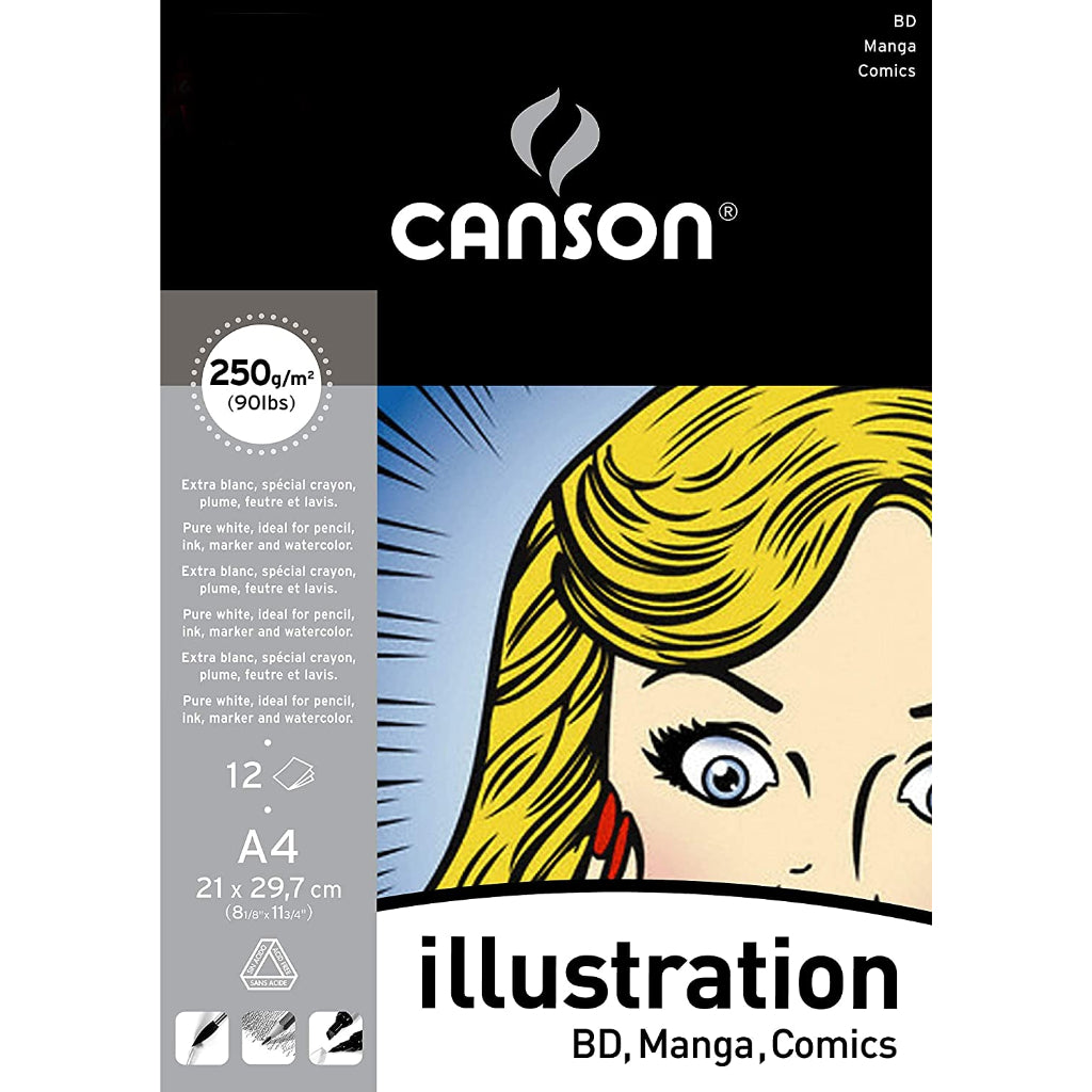 Canson Illustration 250 Gsm Smooth Texture A4 Drawing Paper Pad (White- 12 Sheets)