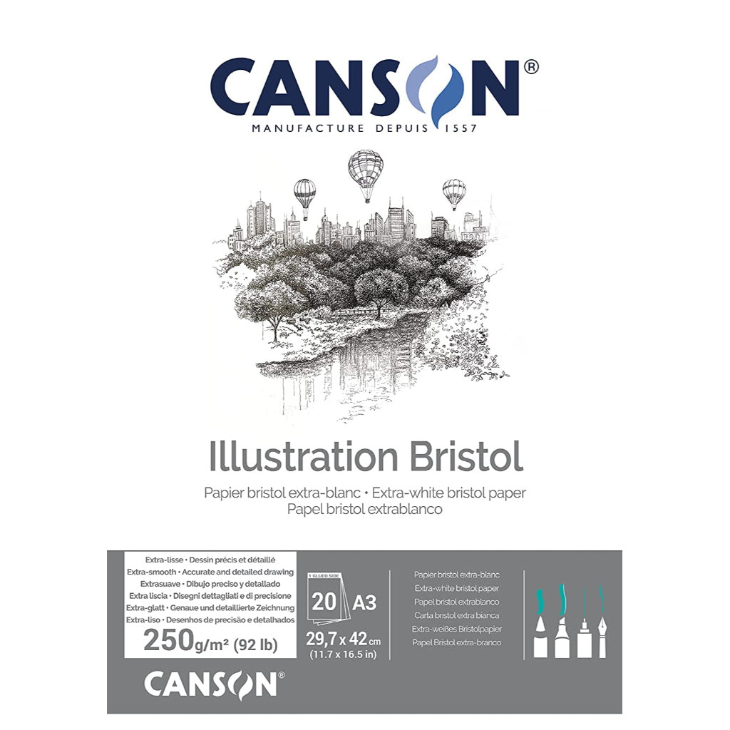 Canson Bristol 250 Gsm Very Smooth Texture A3 Sketching Paper Pad (Ultra White- 20 Sheets)