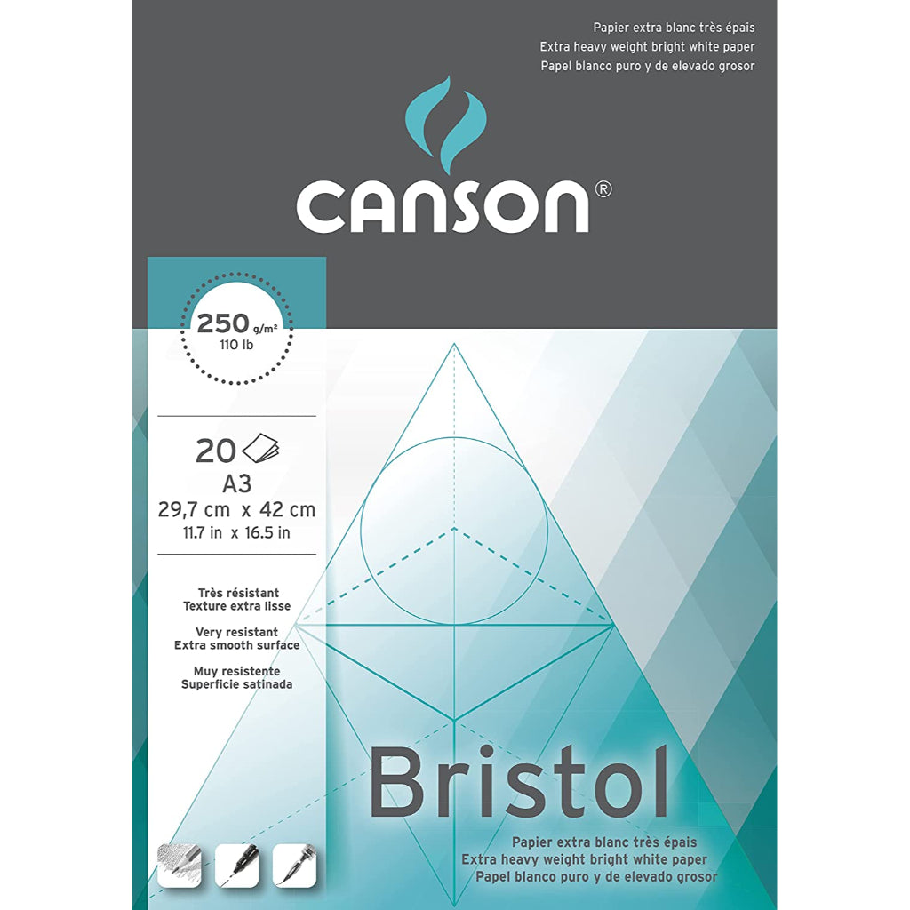 Canson Bristol 250 Gsm Very Smooth Texture A3 Sketching Paper Pad (Ultra White- 20 Sheets)