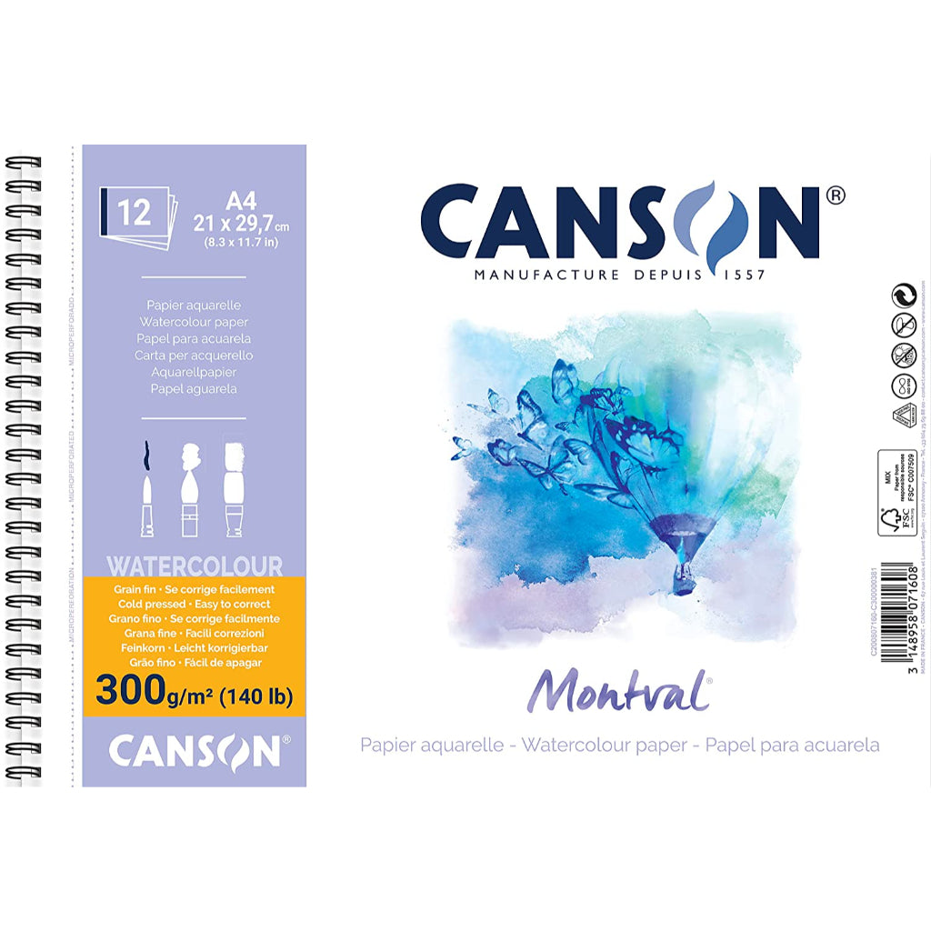 Canson Montval 300 Gsm A4 Album Of 12 Fine Grain Sheets
