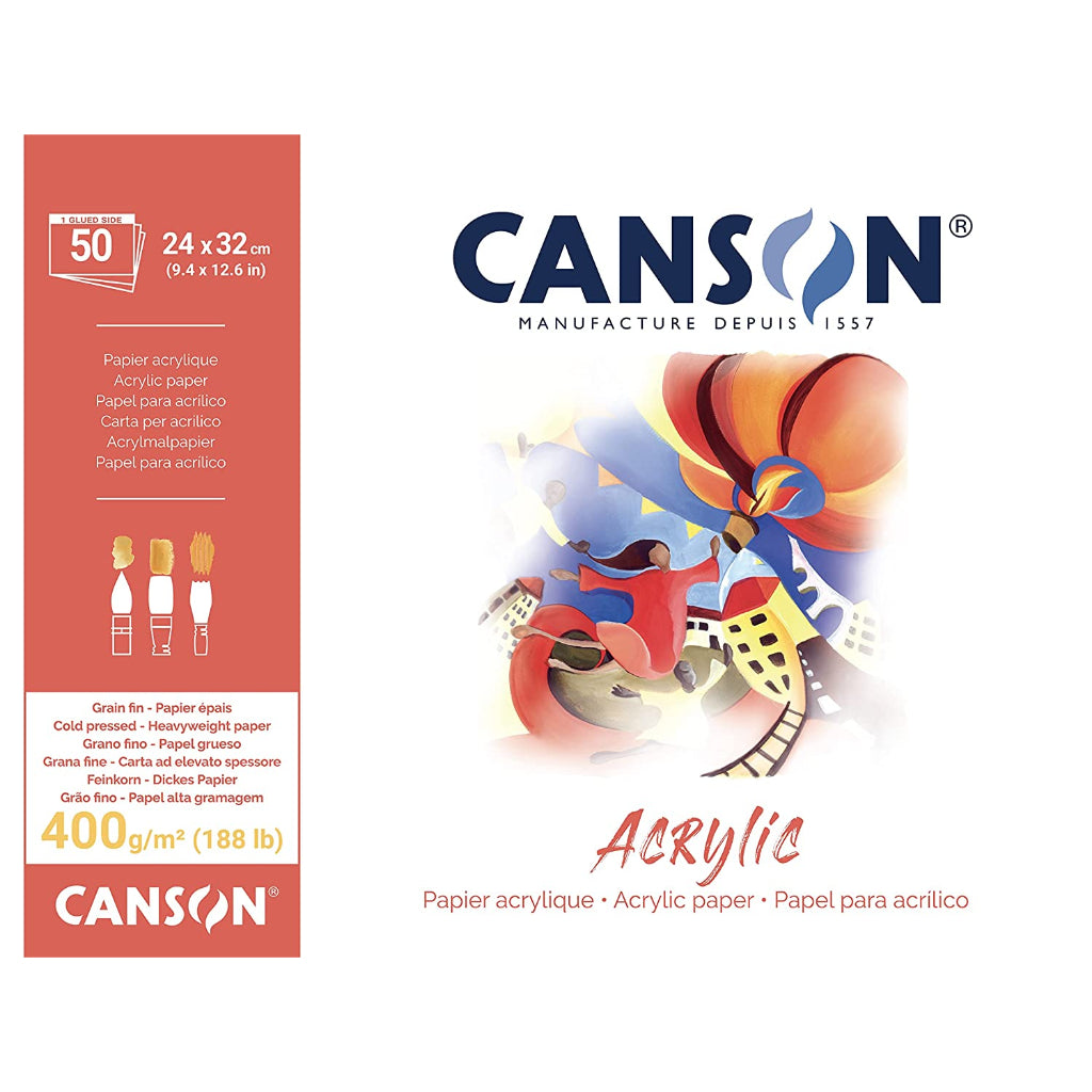 Canson Acrylic 24X32Cm Natural White 400 Gsm Painting Paper- Long Side Glued (Pad Of 50 Sheets)