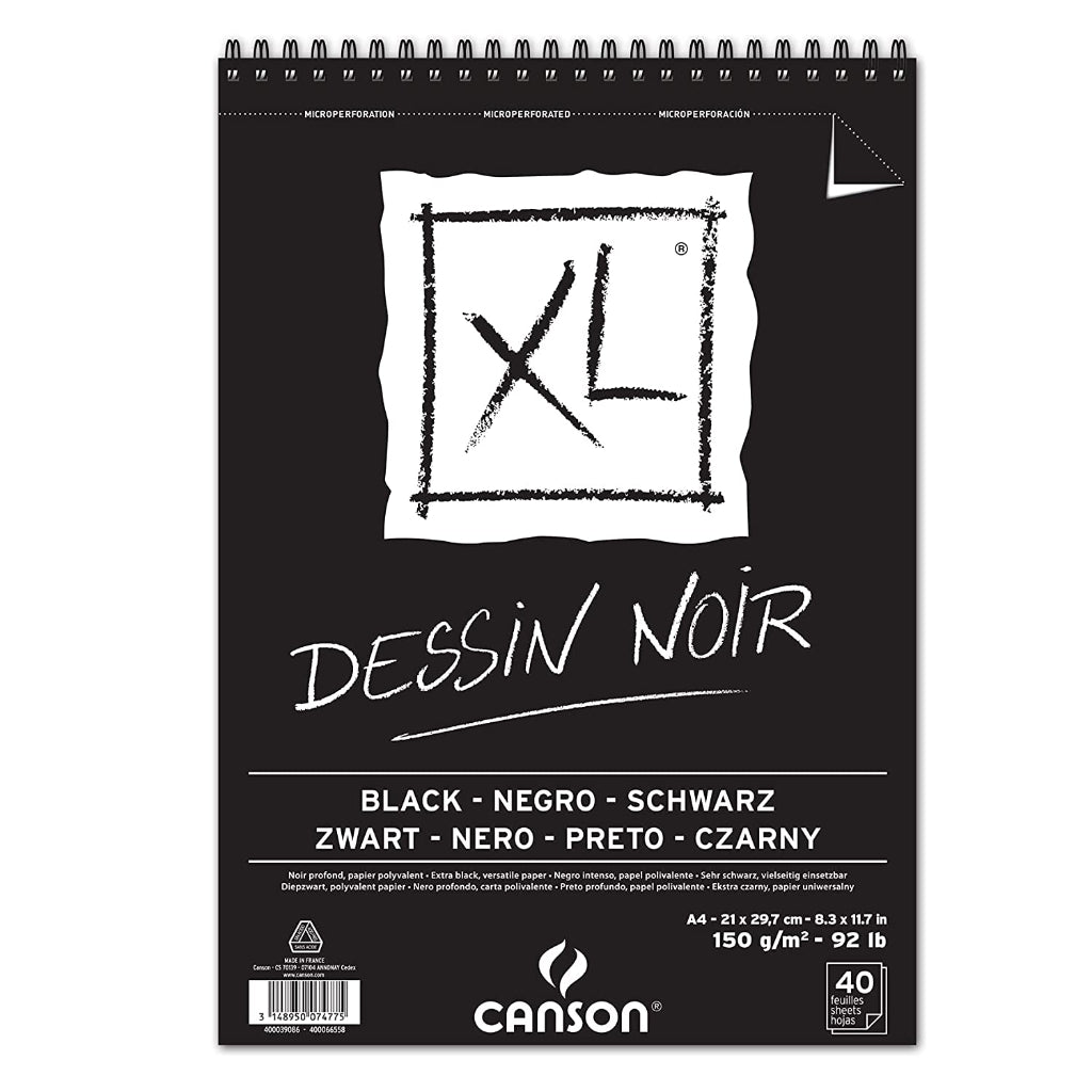 Canson Xl Dessin Noir 150 Gsm Grained & Smooth A4 Paper Spiral Pad(Deep Black- 40 Sheets)