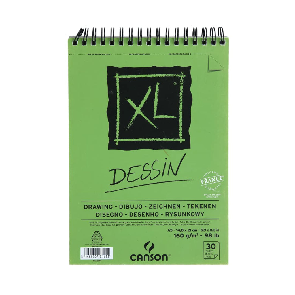 Canson Xl Dessin Drawing 160 Gsm Light Grain A5 Paper Spiral Pad(White- 30 Sheets)