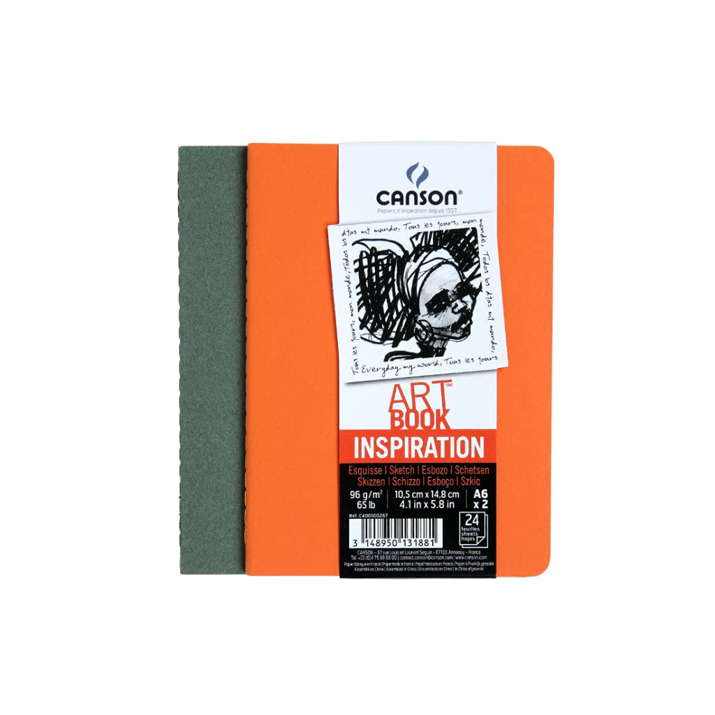 Canson Inspiration 96 Gsm Light Grain A6 Hardbound Books (Pack Of 2- Ivy & Orange- 24 Sheets)