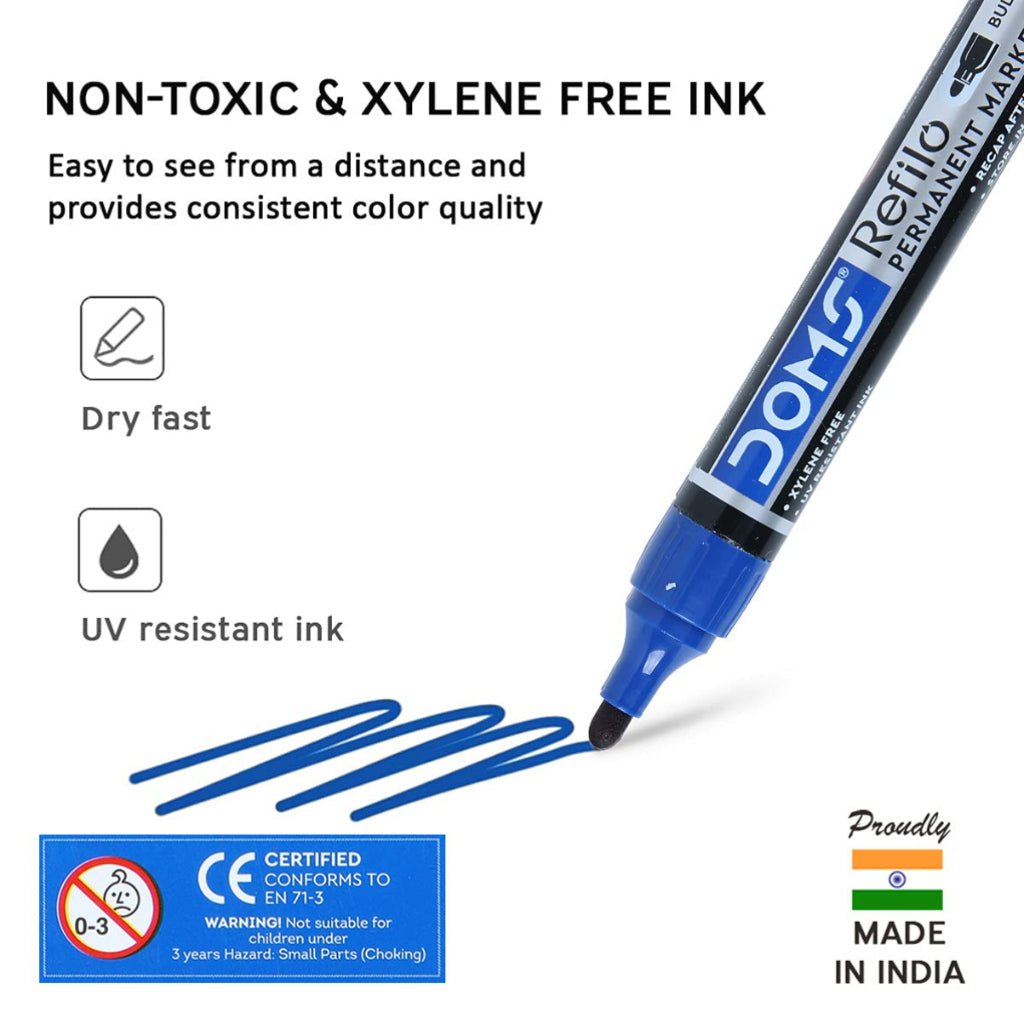 Doms Refilo Non-Toxic Hi-Tech Refillable Permanent Marker Pen