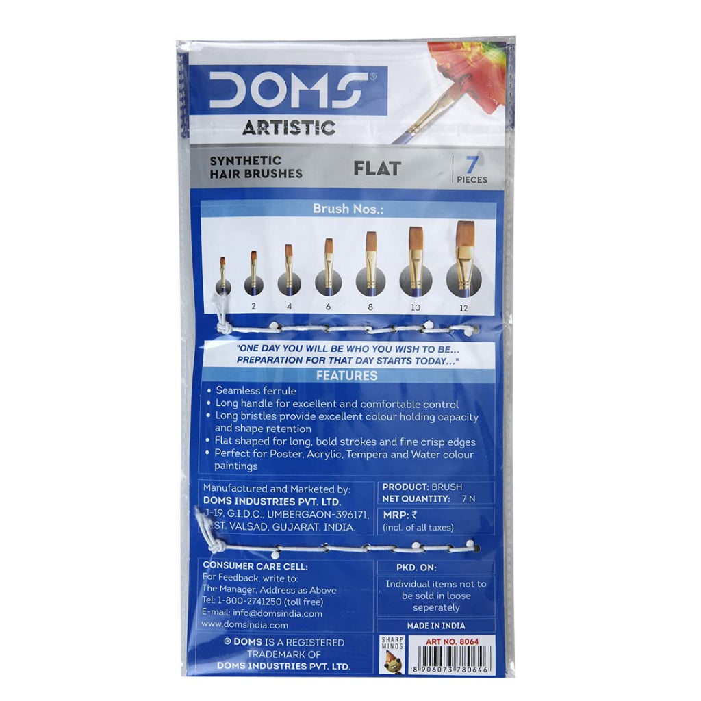 Doms Synthetic Paint Brush Set (Flat- Pack Of 7 X 1 Set)