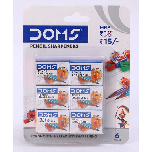 Doms Smooth And Breakless Multicolour Pencil Sharpeners 6 Pcs Blister Pack