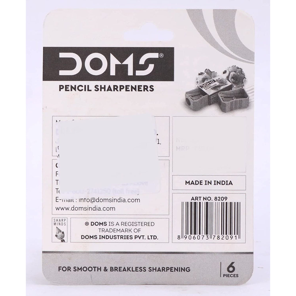 Doms Smooth And Breakless Multicolour Pencil Sharpeners 6 Pcs Blister Pack