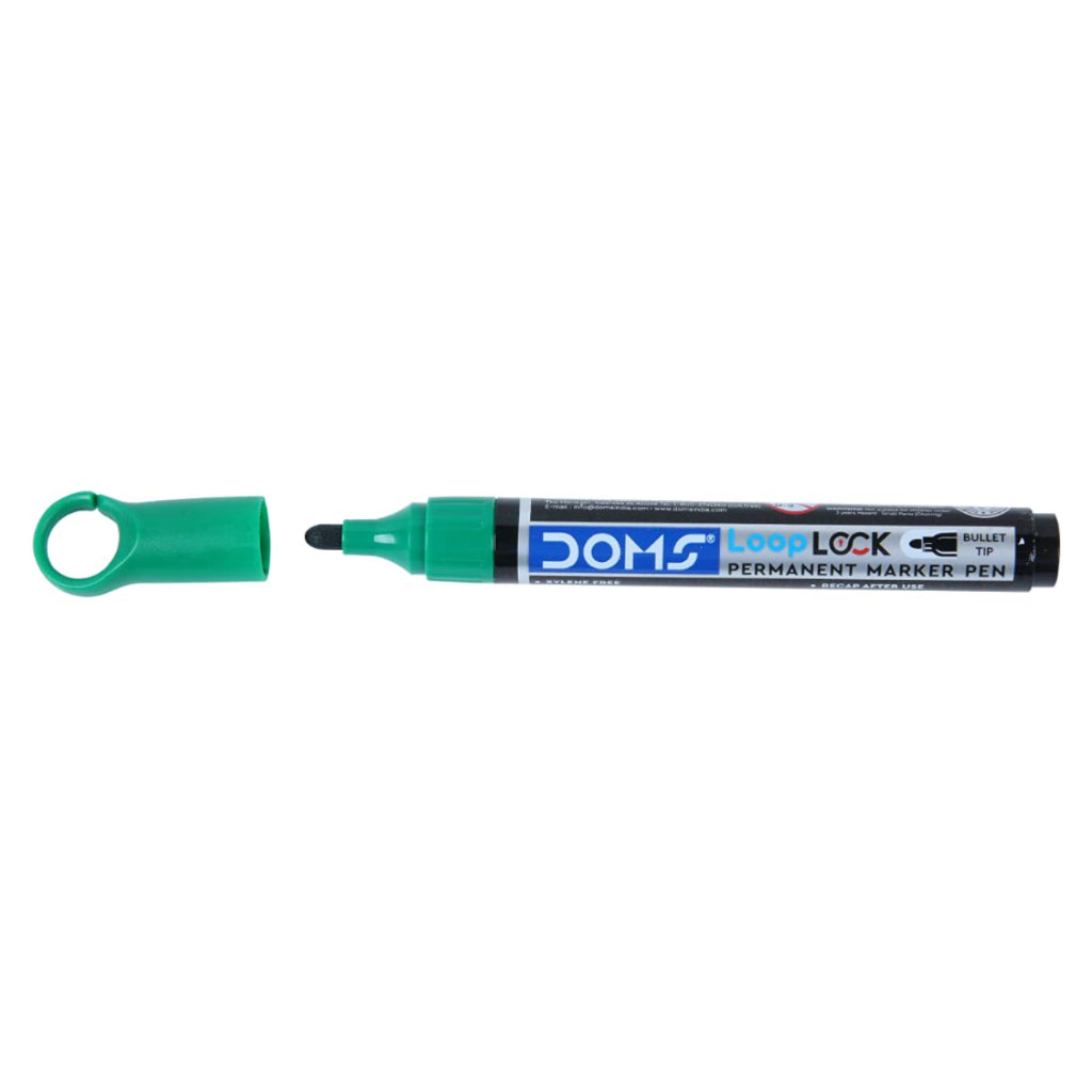 Doms Refilo Non-Toxic Hi-Tech Refillable Loop Lock Permanent Marker Pens (Green)
