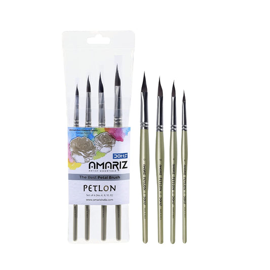 Doms Amariz Artist Essentials Petlon Petal Paintbrush Set Of 4 | Ideal For Students, Professsionals & Hobby Artists | Paint Brush For Watercolor, Acrylic, Gouache | 4 Sizes- 6, 8, 10, 12