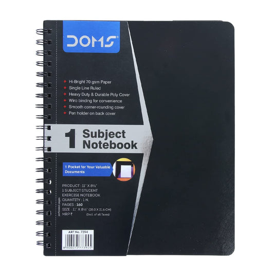 Doms 70GSM 1 Subject Ruled Wiro Binding Notebook - 160 Pages, Pack of 1