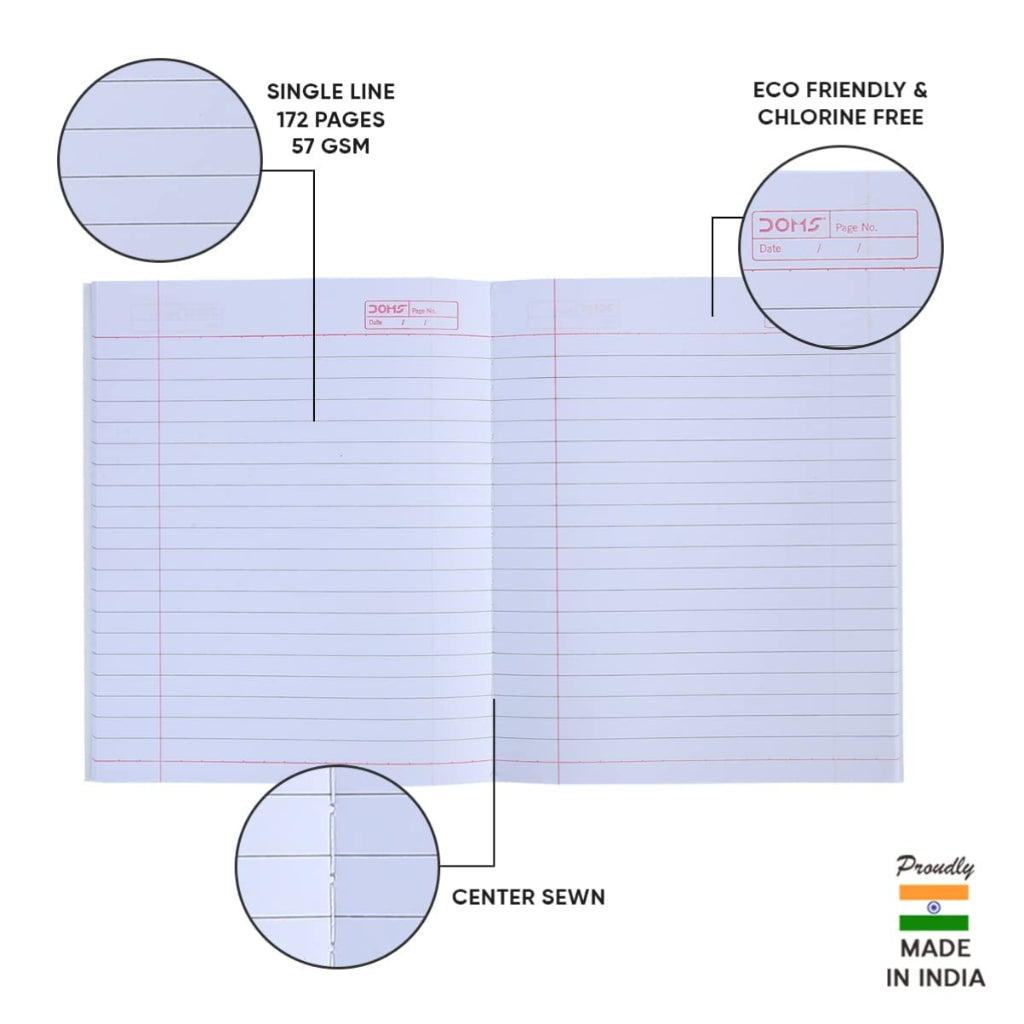 Doms Brown Cover Notebook | Single Line | 57Gsm | 172 Pages | 19 X 15.5 Cm | Pack Of 1 | For School- College And Office Use