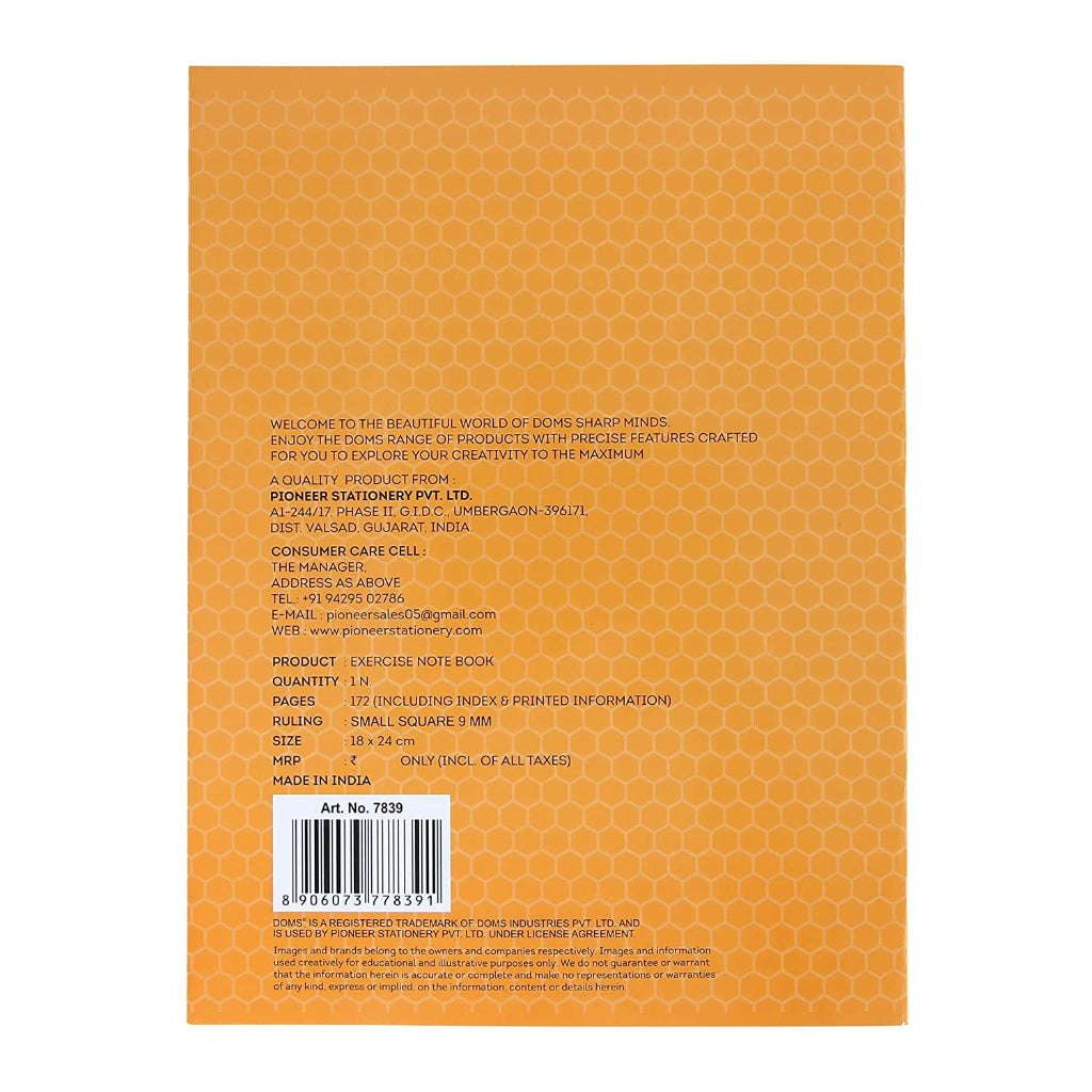 Doms Brown Cover Notebook | Small Square 9Mm | 57Gsm | 172 Pages | 18 X 24 Cm | Pack Of 1 | For School- College And Office Use