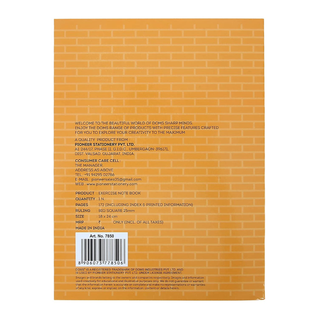Doms Brown Cover Notebook | Big Square 25Mm | 57Gsm | 172 Pages | 18 X 24 Cm | Pack Of 1 | For School- College And Office Use