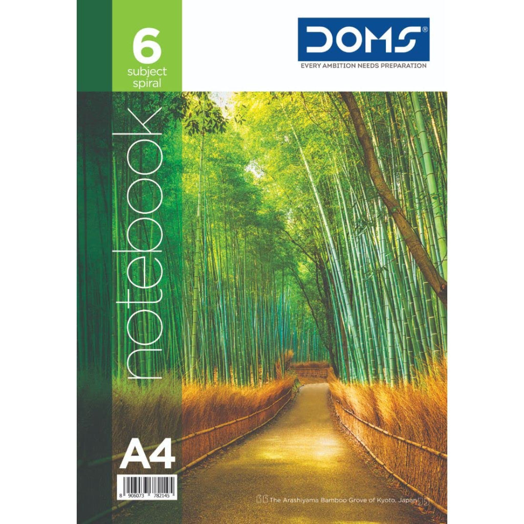 Doms 57GSM A4 6 Sub Single Line Book Spiral Bound Nature Series Exercise Note Book - 300 Pages, Pack of 1