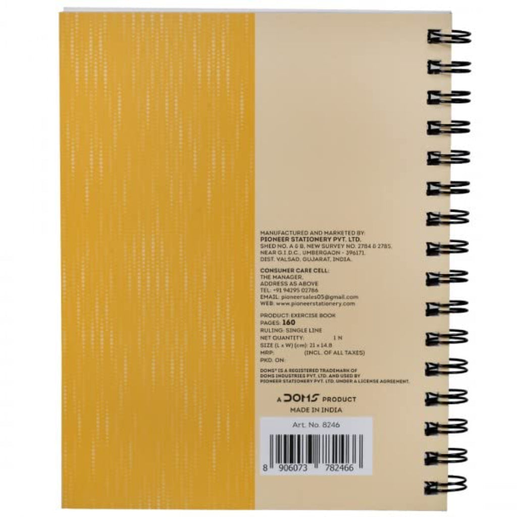 Doms 70GSM A5 Single Line Book Wiro Bound Xlumia Series Wiro Notebook - 160 Pages, Pack of 1