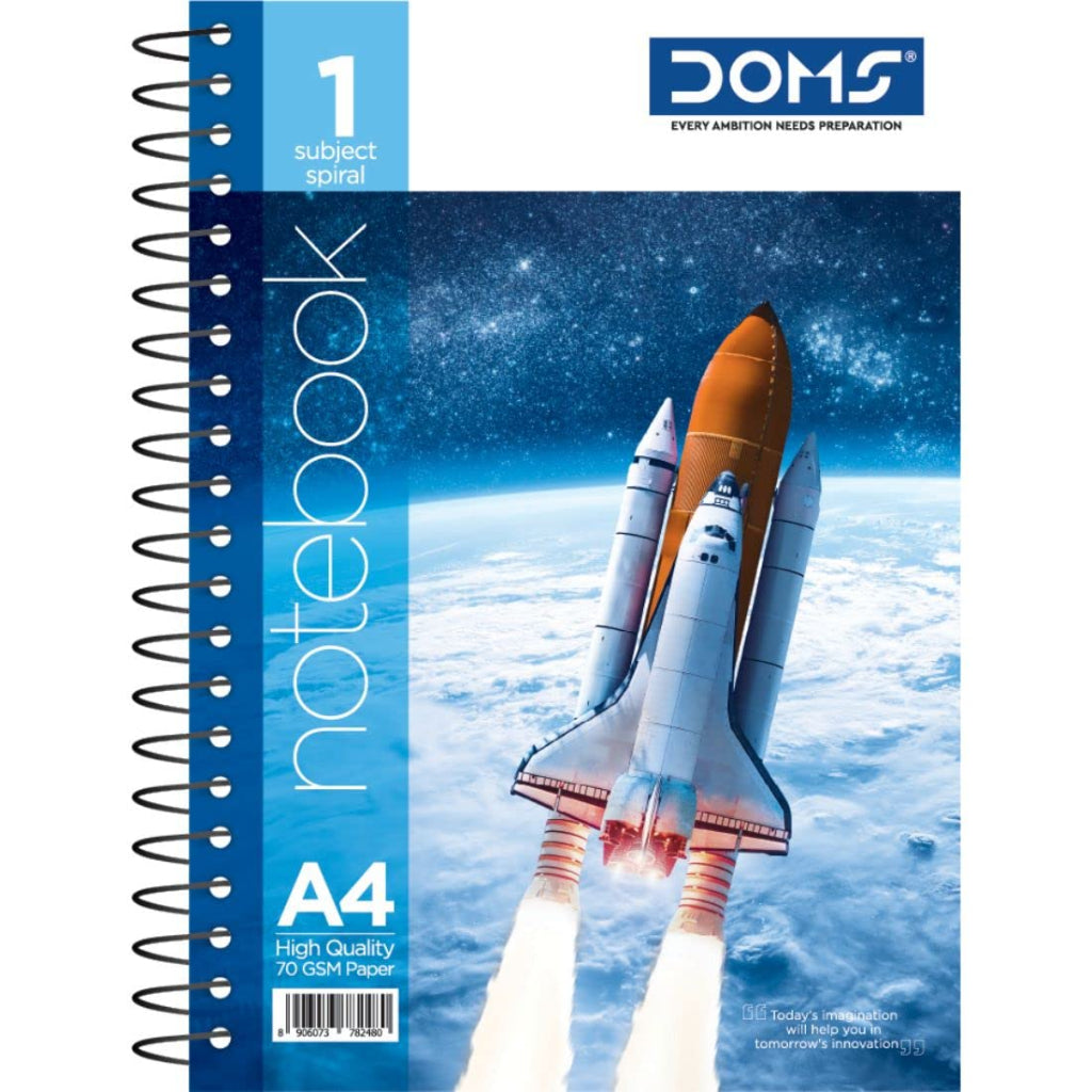 Doms Space Series Exercise Note Book | 1 Sub Unruled Book | Spiral Bound  | 160 Pages | 29.7 X21 Cm | Pack Of 1