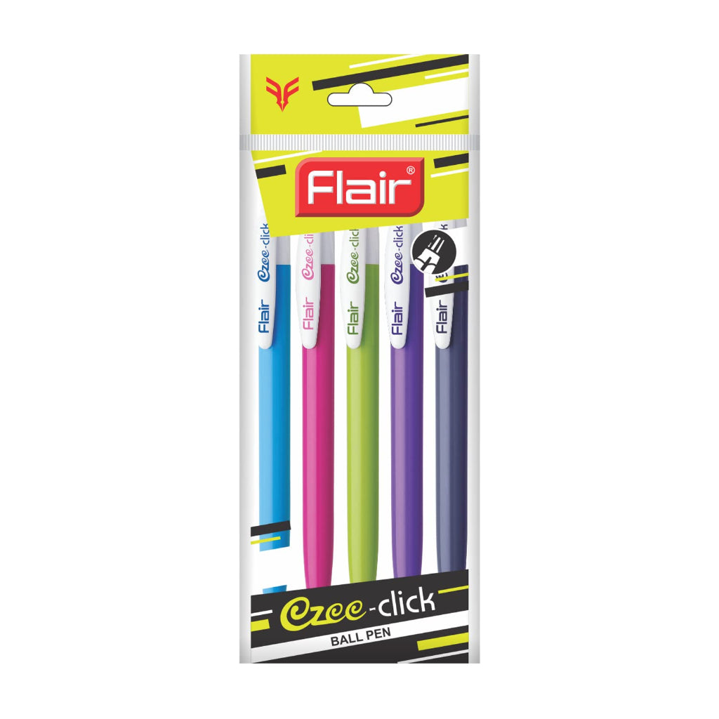 Flair Ezee Click Blue Ball Pen Pack Of - 5 Pouch Pack