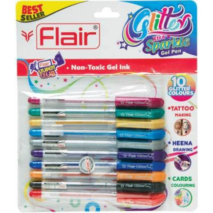 Flair Glitter Gel Pen 10 Pcs Pouch Set Assorted